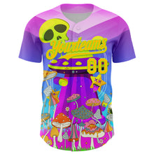 Load image into Gallery viewer, Custom Purple Yellow-Neon Green 3D Pattern Design Trippy Magic Mushrooms Alien Authentic Baseball Jersey
