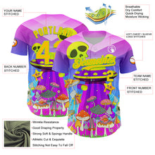 Load image into Gallery viewer, Custom Purple Yellow-Neon Green 3D Pattern Design Trippy Magic Mushrooms Alien Authentic Baseball Jersey
