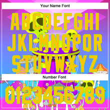Load image into Gallery viewer, Custom Purple Yellow-Neon Green 3D Pattern Design Trippy Magic Mushrooms Alien Authentic Baseball Jersey
