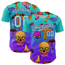 Загрузить изображение в средство просмотра галереи, Custom Blue Ice Blue-Purple 3D Pattern Design Trippy Magic Mushrooms Skull Authentic Baseball Jersey
