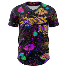 Charger l&#39;image dans la galerie, Custom Black Purple-Yellow 3D Pattern Design Trippy Magic Mushrooms Spider Web Authentic Baseball Jersey
