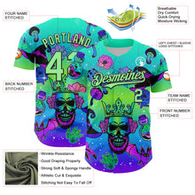 Загрузить изображение в средство просмотра галереи, Custom Blue Pea Green-Black 3D Pattern Design Trippy Magic Mushrooms Skull Authentic Baseball Jersey

