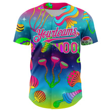 Load image into Gallery viewer, Custom Blue Hot Pink-Ice Blue 3D Pattern Design Trippy Psychedelic Magic Mushrooms Authentic Baseball Jersey
