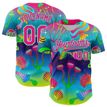 Load image into Gallery viewer, Custom Blue Hot Pink-Ice Blue 3D Pattern Design Trippy Psychedelic Magic Mushrooms Authentic Baseball Jersey
