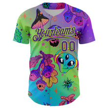 Load image into Gallery viewer, Custom Purple Neon Green 3D Pattern Design Trippy Magic Mushrooms Alien Authentic Baseball Jersey
