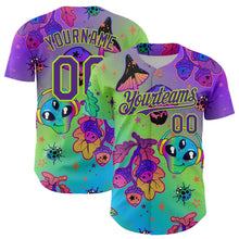 Load image into Gallery viewer, Custom Purple Neon Green 3D Pattern Design Trippy Magic Mushrooms Alien Authentic Baseball Jersey
