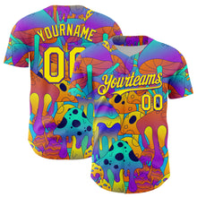 Charger l&#39;image dans la galerie, Custom Purple Light Yellow 3D Pattern Design Trippy Magic Mushrooms Trance Authentic Baseball Jersey
