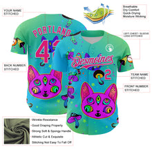 Charger l&#39;image dans la galerie, Custom Green Hot Pink-Ice Blue 3D Pattern Design Trippy Magic Mushrooms Cats Authentic Baseball Jersey
