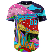 Load image into Gallery viewer, Custom Navy Lakes Blue-Purple 3D Pattern Design Trippy Psychedelic Magic Mushrooms Authentic Baseball Jersey
