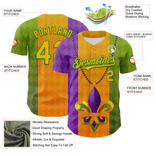 Charger l&#39;image dans la galerie, Custom Purple Gold-Grass Green 3D Pattern Design Mardi Gras Shrove Tuesday Authentic Baseball Jersey

