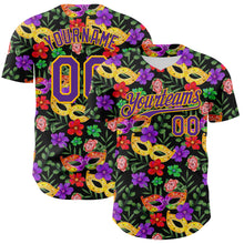 Load image into Gallery viewer, Custom Black Purple-Gold 3D Pattern Design Mardi Gras Shrove Tuesday Authentic Baseball Jersey

