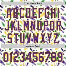 Charger l&#39;image dans la galerie, Custom White Purple-Yellow 3D Pattern Design Mardi Gras Shrove Tuesday Authentic Baseball Jersey
