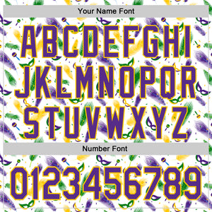 Custom White Purple-Yellow 3D Pattern Design Mardi Gras Shrove Tuesday Authentic Baseball Jersey