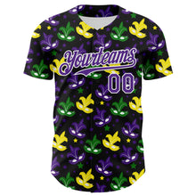 Charger l&#39;image dans la galerie, Custom Black Purple-White 3D Pattern Design Mardi Gras Shrove Tuesday Authentic Baseball Jersey
