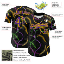 Charger l&#39;image dans la galerie, Custom Black Purple-Gold 3D Pattern Design Mardi Gras Shrove Tuesday Authentic Baseball Jersey
