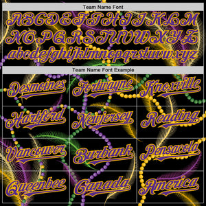 Custom Black Purple-Gold 3D Pattern Design Mardi Gras Shrove Tuesday Authentic Baseball Jersey