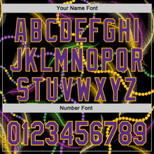 Charger l&#39;image dans la galerie, Custom Black Purple-Gold 3D Pattern Design Mardi Gras Shrove Tuesday Authentic Baseball Jersey

