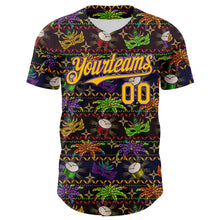 Charger l&#39;image dans la galerie, Custom Black Gold-Purple 3D Pattern Design Mardi Gras Shrove Tuesday Authentic Baseball Jersey
