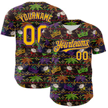 Charger l&#39;image dans la galerie, Custom Black Gold-Purple 3D Pattern Design Mardi Gras Shrove Tuesday Authentic Baseball Jersey
