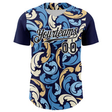 Load image into Gallery viewer, Custom Navy Black-White 3D Pattern Design Burner Costumes Floral Grunge Authentic Baseball Jersey

