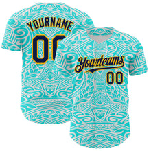 Load image into Gallery viewer, Custom Ice Blue Navy-Gold 3D Pattern Design Burner Costumes Tribal Tattoo Authentic Baseball Jersey
