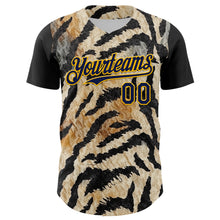 Load image into Gallery viewer, Custom Black Navy-Gold 3D Pattern Design Burner Costumes Tiger Print Authentic Baseball Jersey
