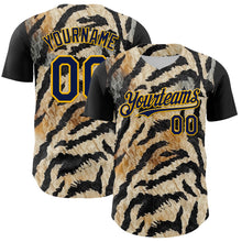 Load image into Gallery viewer, Custom Black Navy-Gold 3D Pattern Design Burner Costumes Tiger Print Authentic Baseball Jersey
