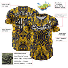 Load image into Gallery viewer, Custom Navy Black Yellow-White 3D Pattern Design Burner Costumes Paisley Authentic Baseball Jersey
