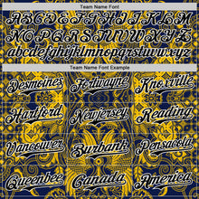 Load image into Gallery viewer, Custom Navy Black Yellow-White 3D Pattern Design Burner Costumes Paisley Authentic Baseball Jersey
