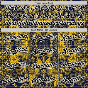 Custom Navy Black Yellow-White 3D Pattern Design Burner Costumes Paisley Authentic Baseball Jersey