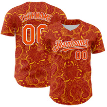 Load image into Gallery viewer, Custom Red Orange Gold-White 3D Pattern Design Burner Costumes Paisley Authentic Baseball Jersey
