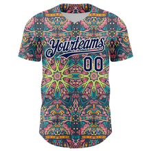 Load image into Gallery viewer, Custom Green Navy-White 3D Pattern Design Burner Costumes Psychedelic Authentic Baseball Jersey
