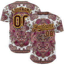 Load image into Gallery viewer, Custom White Brown Red-Yellow 3D Pattern Design Burner Costumes Exotic Authentic Baseball Jersey
