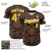 Загрузить изображение в средство просмотра галереи, Custom Brown Gold-White 3D Pattern Design Burner Costumes Skull Floral Authentic Baseball Jersey
