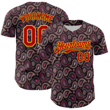 Load image into Gallery viewer, Custom Brown Red-Gold 3D Pattern Design Burner Costumes Paisley Bandana Authentic Baseball Jersey
