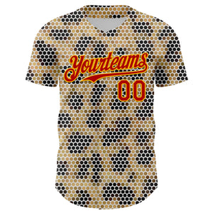 Custom Cream Red-Gold 3D Pattern Design Burner Costumes Leopard Mosaic Authentic Baseball Jersey
