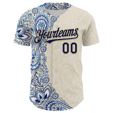 Load image into Gallery viewer, Custom Cream Navy Royal-Vegas Gold 3D Pattern Design Burner Costumes Paisley Authentic Baseball Jersey
