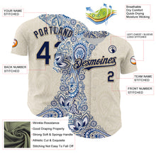 Load image into Gallery viewer, Custom Cream Navy Royal-Vegas Gold 3D Pattern Design Burner Costumes Paisley Authentic Baseball Jersey
