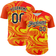 Load image into Gallery viewer, Custom Orange Black Gold-White 3D Pattern Design Rave Party Marble Lava Authentic Baseball Jersey
