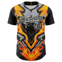 Load image into Gallery viewer, Custom Black Gray Orange Yellow-White 3D Pattern Design Rave Party Marble Lava Authentic Baseball Jersey
