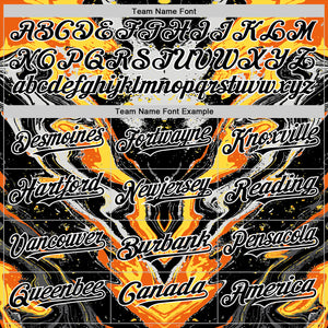 Custom Black Gray Orange Yellow-White 3D Pattern Design Rave Party Marble Lava Authentic Baseball Jersey