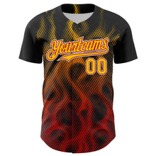 Load image into Gallery viewer, Custom Black Yellow Red-White 3D Pattern Design Rave Party Flame Authentic Baseball Jersey
