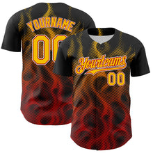 Load image into Gallery viewer, Custom Black Yellow Red-White 3D Pattern Design Rave Party Flame Authentic Baseball Jersey

