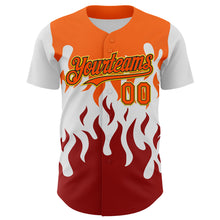 Load image into Gallery viewer, Custom White Orange Red Black-Yellow 3D Pattern Design Rave Party Flame Authentic Baseball Jersey
