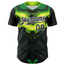 Load image into Gallery viewer, Custom Black Green-White 3D Pattern Design Rave Party Poison Liquid Authentic Baseball Jersey
