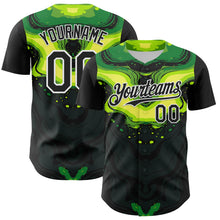 Load image into Gallery viewer, Custom Black Green-White 3D Pattern Design Rave Party Poison Liquid Authentic Baseball Jersey
