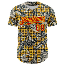 Load image into Gallery viewer, Custom Black Red-Yellow 3D Pattern Design Rave Party Tattoos Disco Authentic Baseball Jersey
