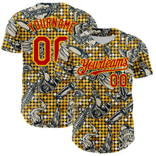 Load image into Gallery viewer, Custom Black Red-Yellow 3D Pattern Design Rave Party Tattoos Disco Authentic Baseball Jersey
