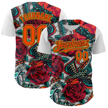 Load image into Gallery viewer, Custom White Orange Black-Yellow 3D Pattern Design Rave Party Roses Vintage Tattoos Authentic Baseball Jersey
