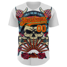 Загрузить изображение в средство просмотра галереи, Custom White Orange Black-Yellow 3D Pattern Design Rave Party Vintage Geisha Skull Authentic Baseball Jersey
